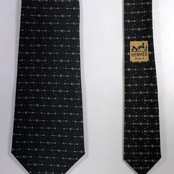 Hermès Tie | 888 PA | Black + Gold | Pre-1970 | Ultra Rare | Exquisite Condition - Picture 4 of 4